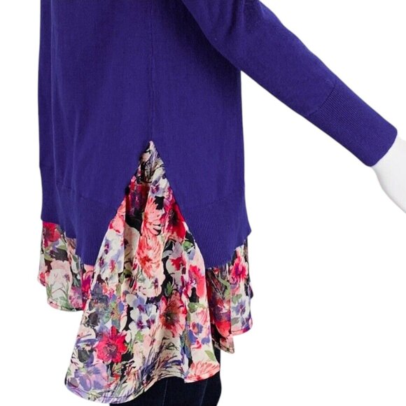 LOGO by Lori Goldstein Sweater Cotton Cashmere Floral Chiffon Hem A261080 Size S - Picture 7 of 13